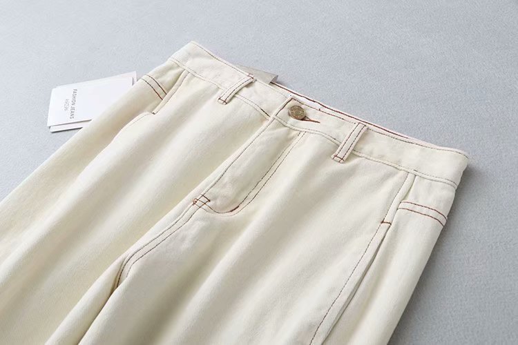 Ladies topstitch contrast jeans