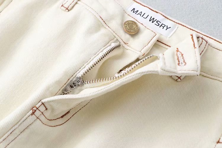 Ladies topstitch contrast jeans